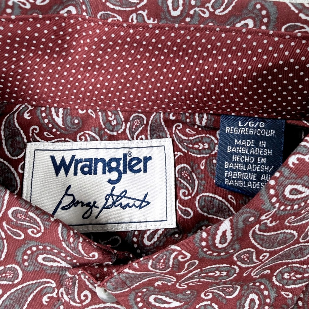 Wrangler George Strait Mens Shirt Large Burgundy Paisley L/S Relaxed Stretch - Picture 6 of 6